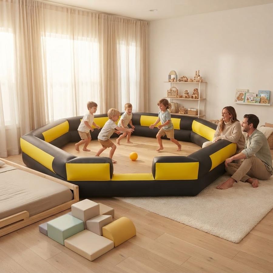 Whiffee inflatable gaga ball pit set up on grass
