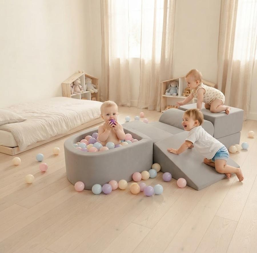 Whiffee foam climbing blocks and ball pit in a playroom