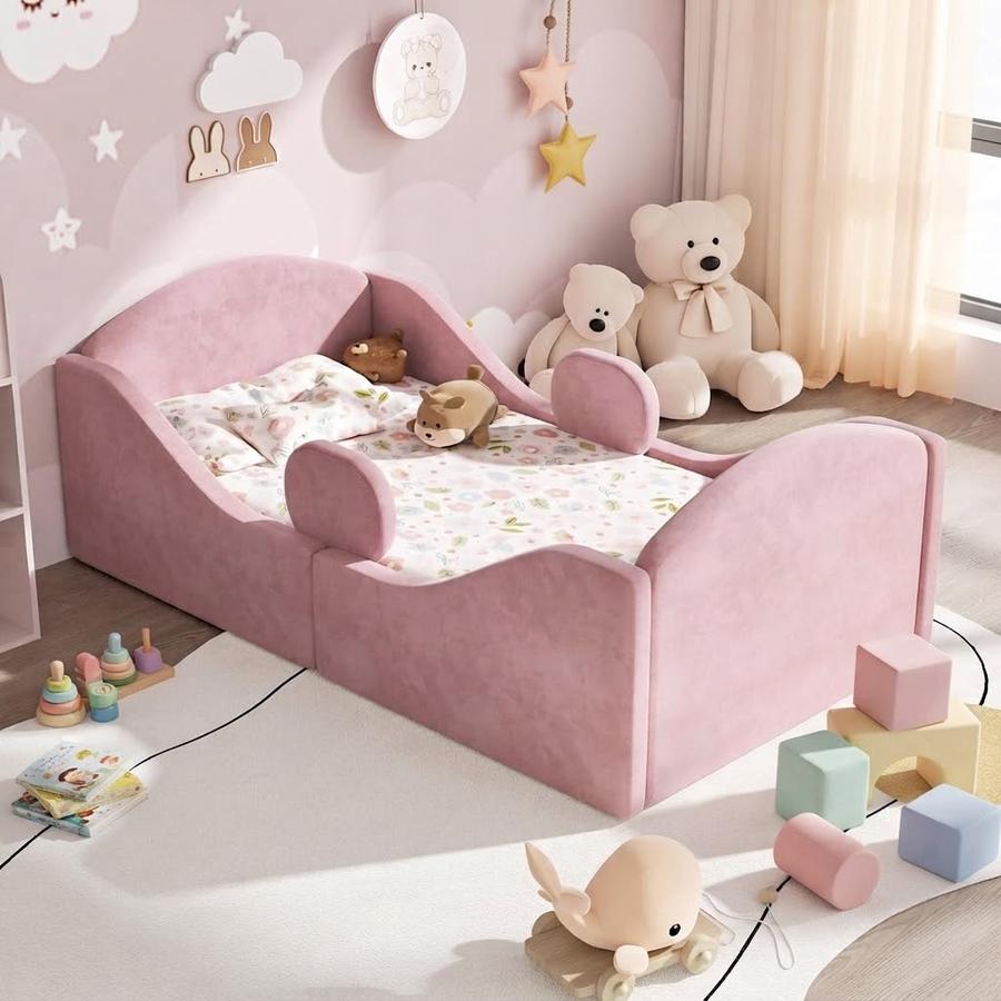 Whiffee toddler floor bed with both guard rails bolted on